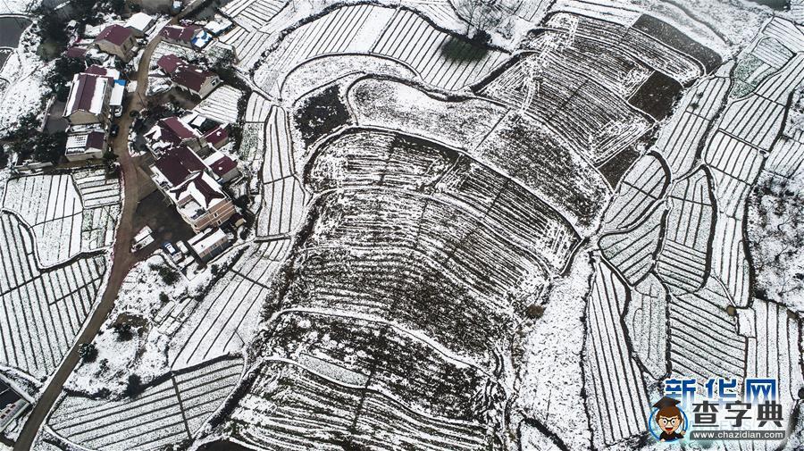 無人機拍中國雪后鄉(xiāng)村：田野線條千姿百態(tài)3