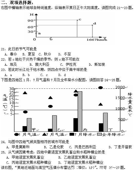 高一地理2016年《地圖、地球、大氣》寒假作業(yè)