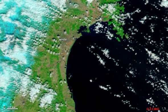 美國衛(wèi)星拍攝日本震后海嘯災害情景(圖)3